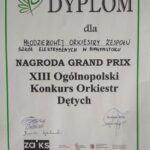 Dyplom dla Młodzieżowej Orkiestry Dętej ZSE w Białymstoku - Nagroda Grand Prix